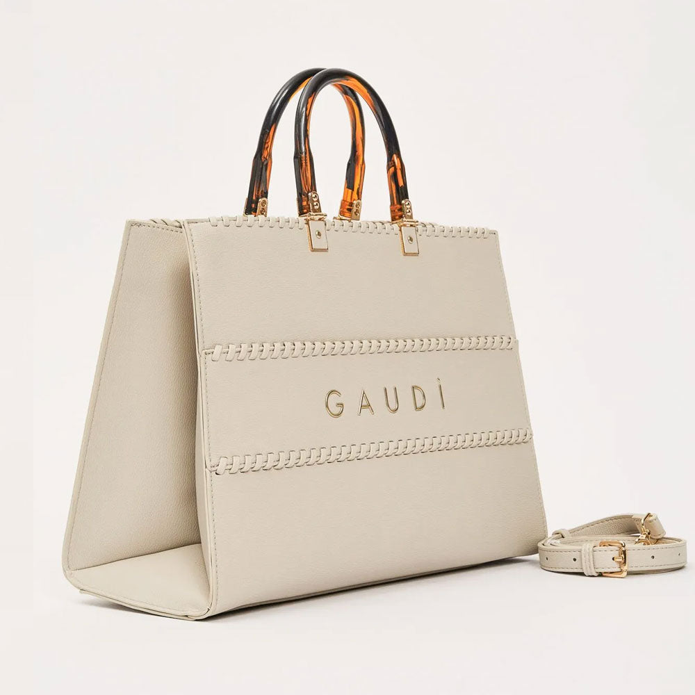 Gaudì Borsa Shopping in Similpelle Dettaglio Manico Colore Crema