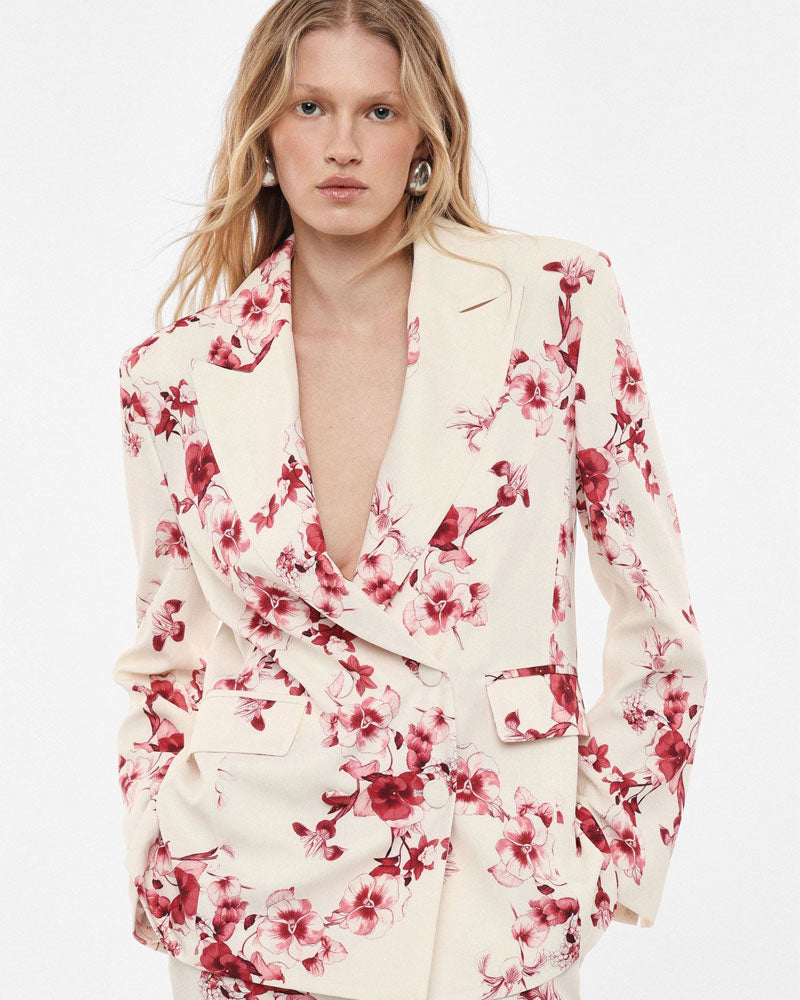 Imperial Blazer Doppiopetto Stampa Floreale Tasche Frontali