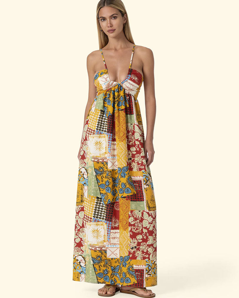 F**k Vestito Lungo con Fantasia Multicolore Colore Giallo