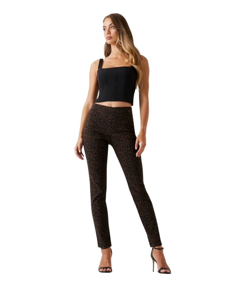 Guess Pantalone Vita Media Slim Colore Leopardato da Donna
