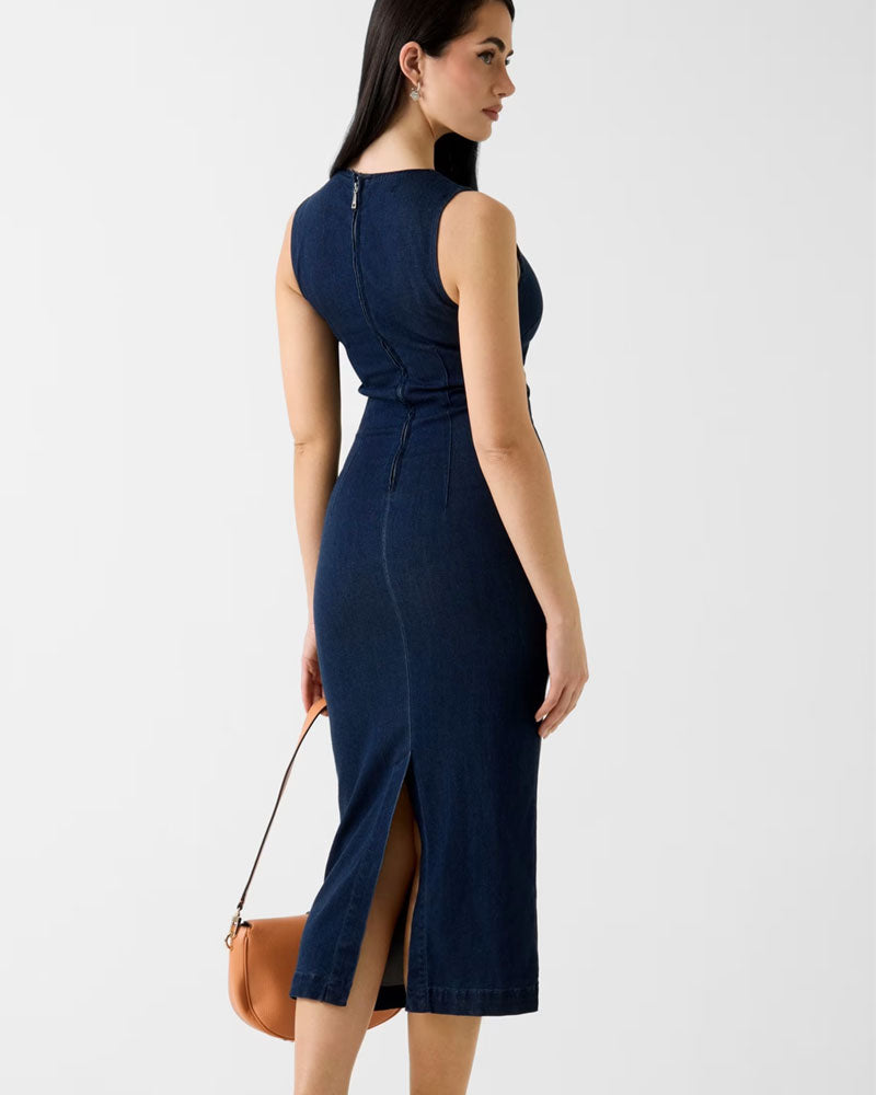 Guess Vestito Midi in Misto Lyocell Colore Blu