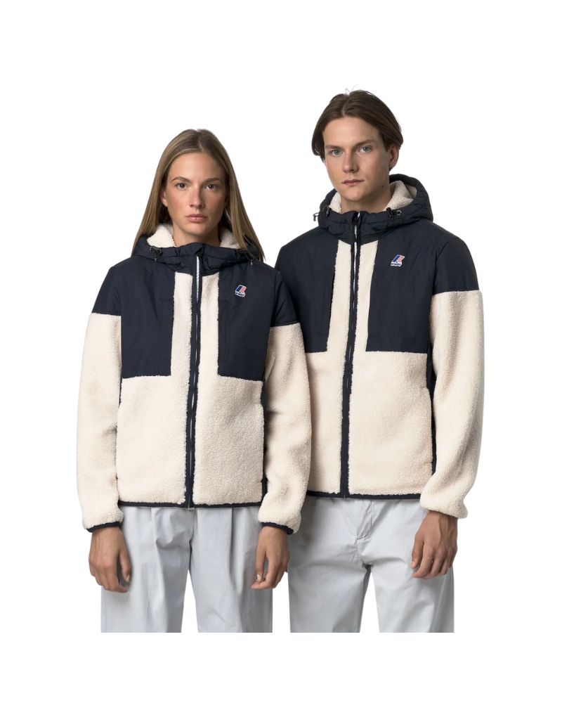 K-Way Giacca Samson 4.0 con Cappuccio Unisex Colore Blu e Biancocon Zip InteraiI solamento Sherpa e PrimaLoft