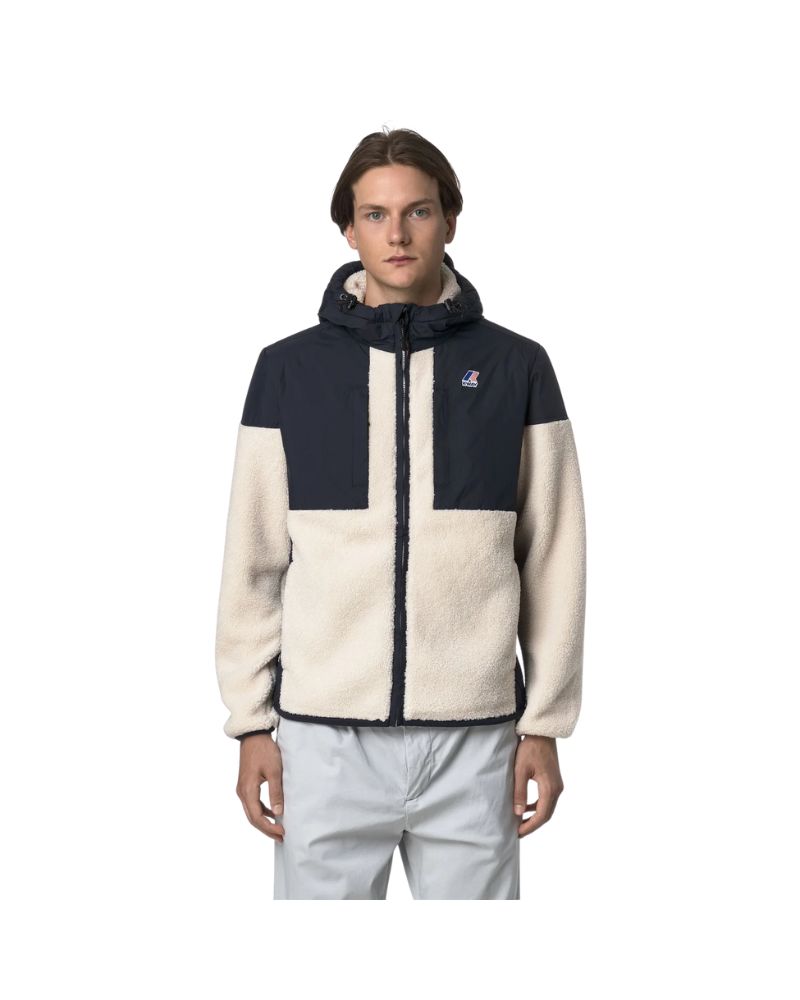 K-Way Giacca Samson 4.0 con Cappuccio Unisex Colore Blu e Biancocon Zip InteraiI solamento Sherpa e PrimaLoft