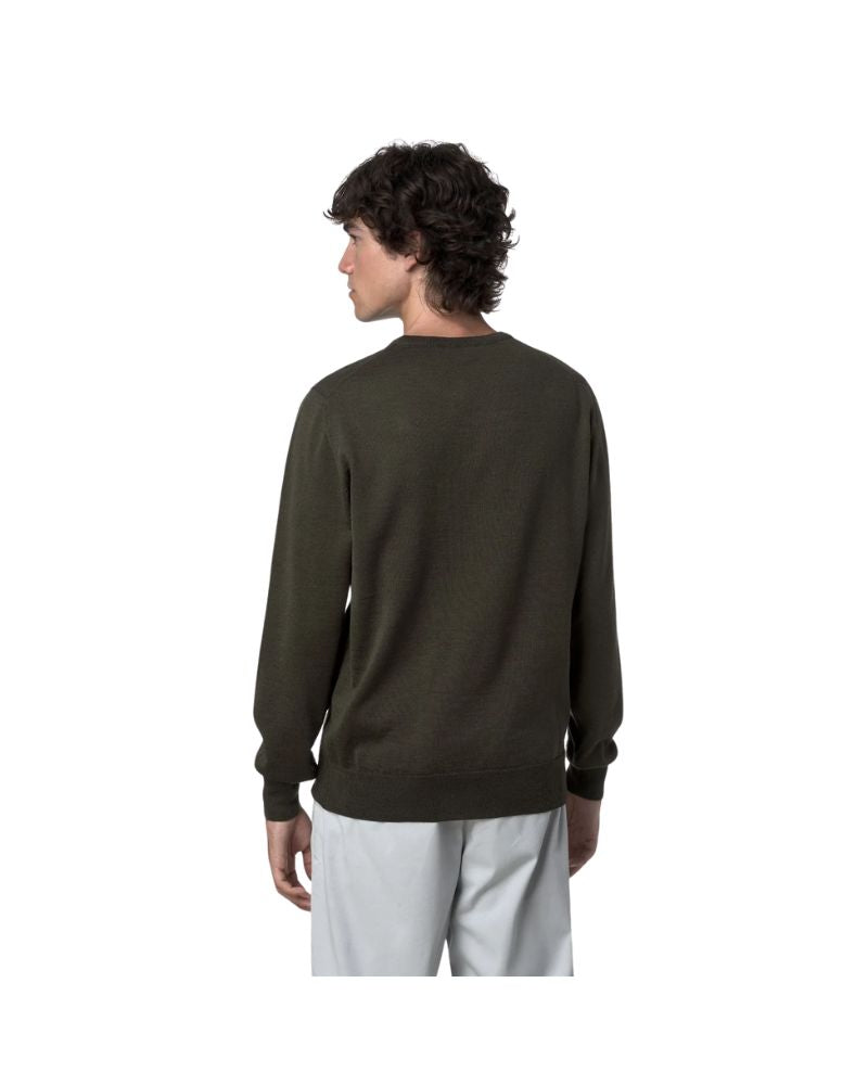 K-Way Maglione Sebastien girocollo in Lana Merino Colore Verde Scuro da Uomo
