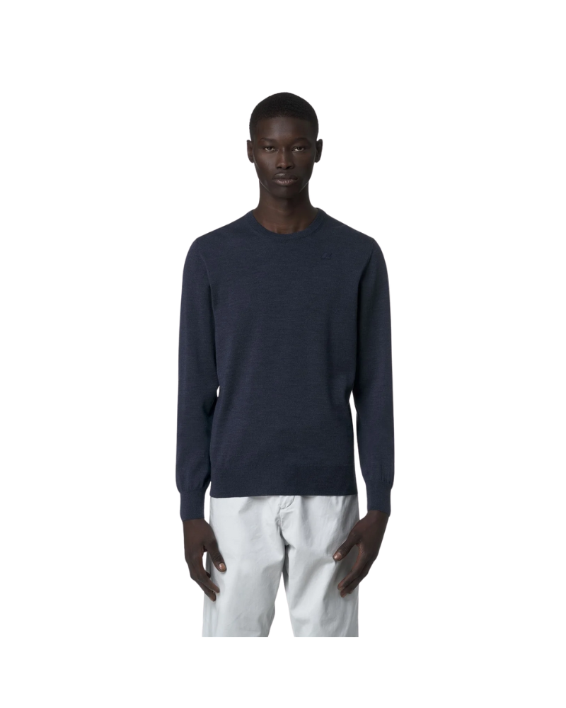 K-Way Maglione Sebastien girocollo in Lana Merino Colore Blu Fade da Uomo