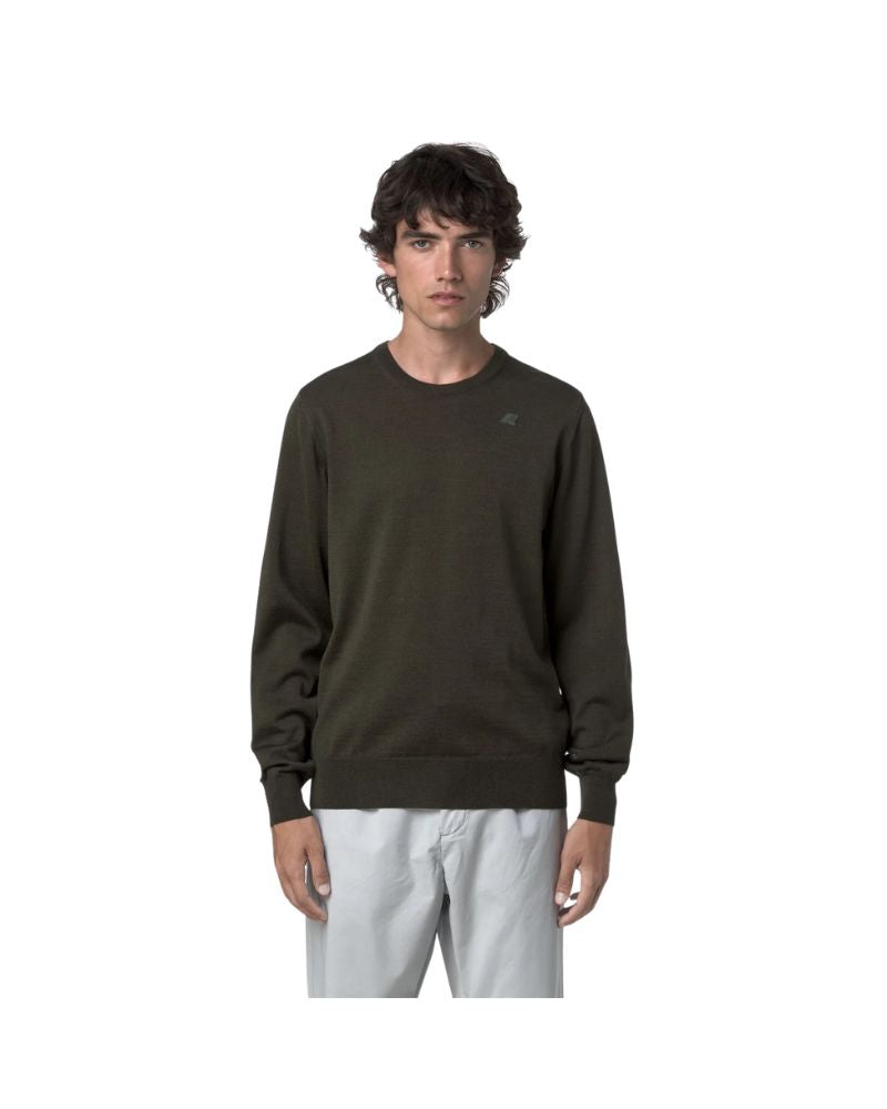 K-Way Maglione Sebastien girocollo in Lana Merino Colore Verde Scuro da Uomo