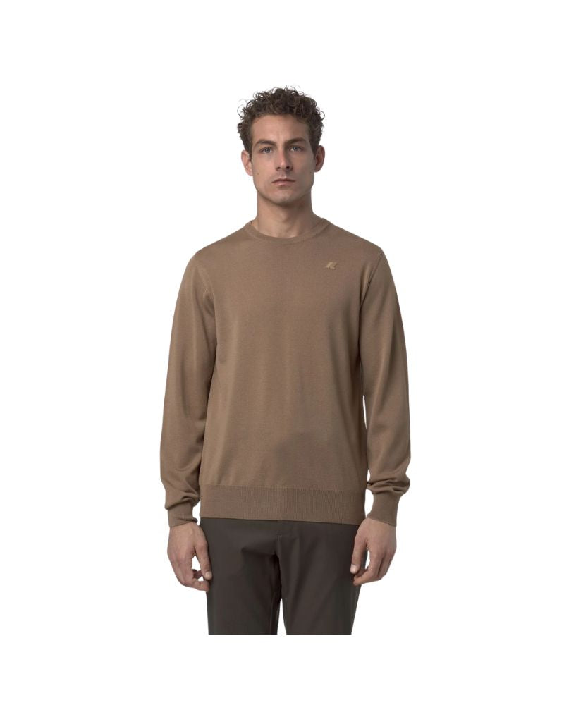 K-Way Maglione Sebastien girocollo in Lana Merino Colore Marrone da Uomo