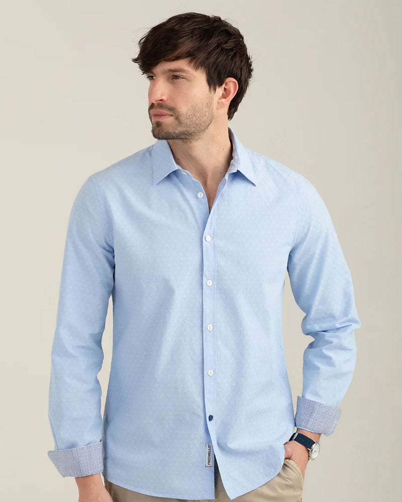 Fred Mello Camicia in Jacquard Stretch Colore Light Blue