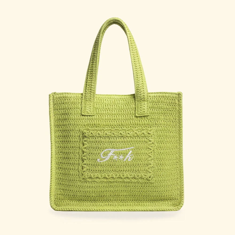 F**k Tote Bag in Rafia Colore Lime