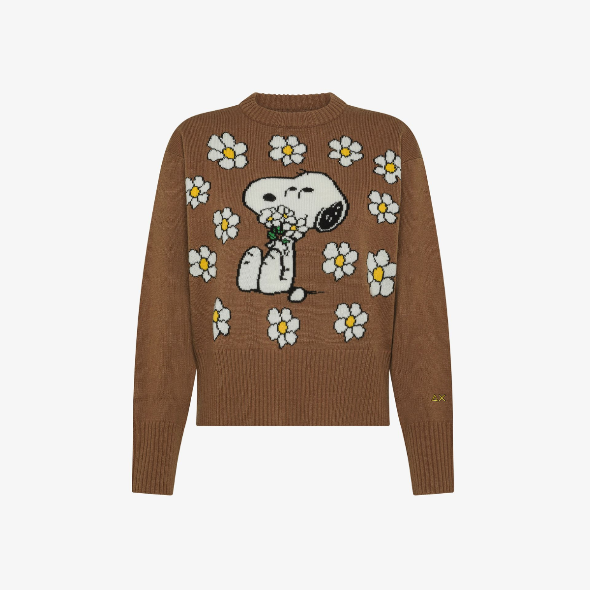 Sun 68 Maglia Peanuts in Misto Lana Jacquard Colore Marrone