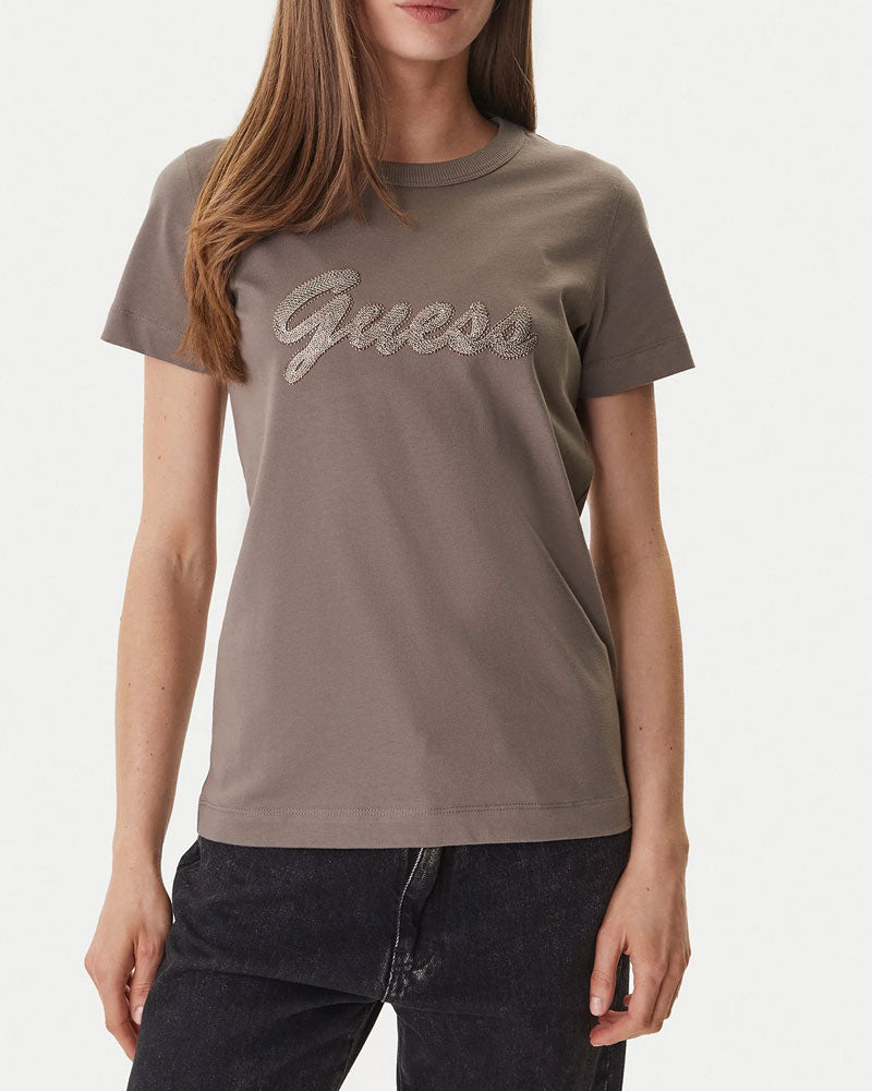 Guess T-Shirt con Logo in Rilievo Colore Marrone