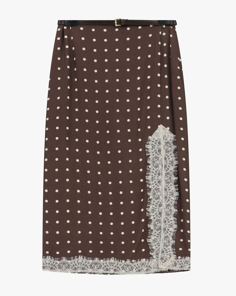 Imperial Gonna Midi a Pois con Inserti in Pizzo e Spacco Colore Moro/Panna