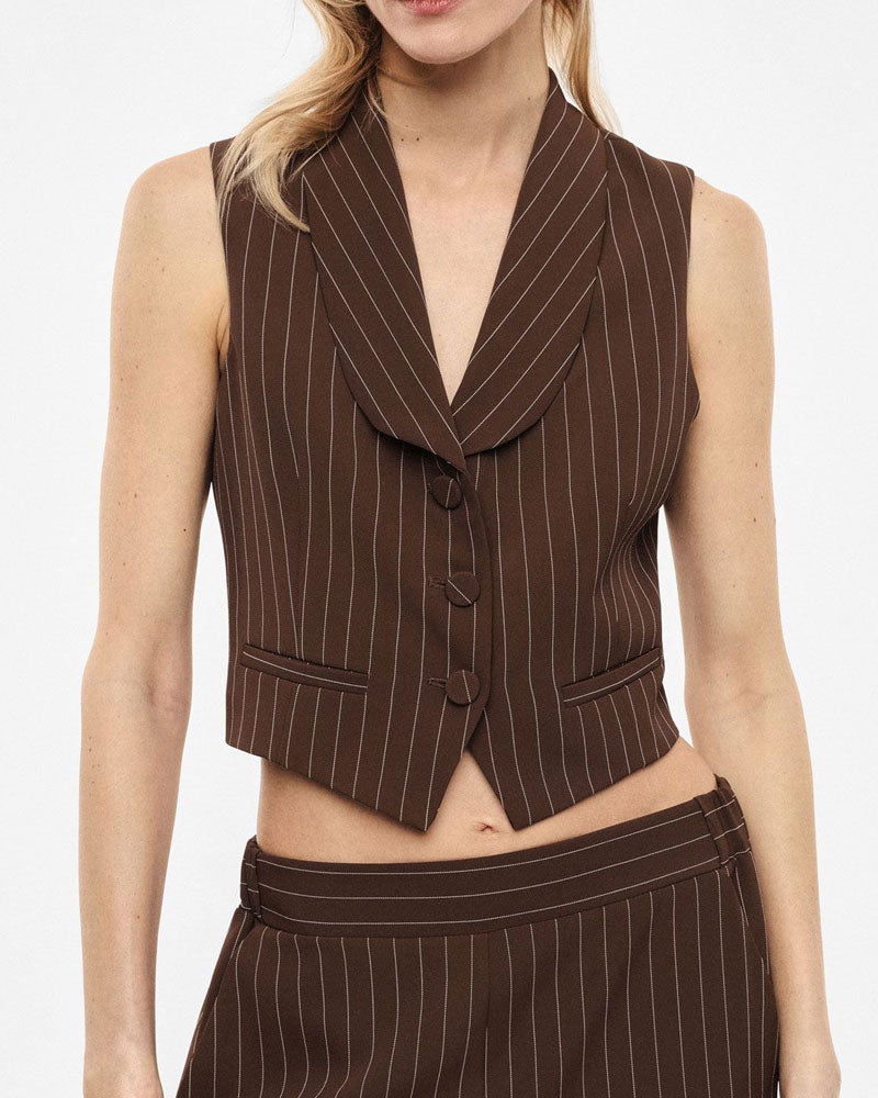 Imperial Gilet Monopetto a Righe con Rever Classico Colore Moro