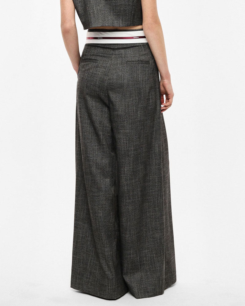 Imperial Pantaloni Palazzo a Vita Alta con Cintura Intrecciata Colore Nero