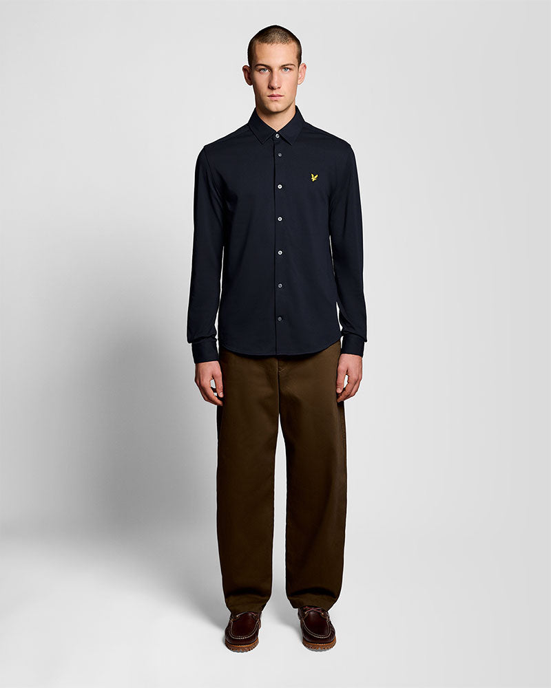 Lyle & Scott Camicia in Jersey di Cotone Oxford Colore Nero