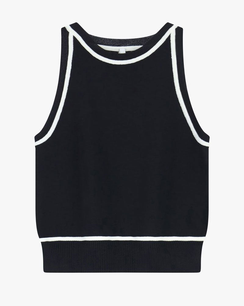 Imperial Top Smanicato Girocollo con Profili a Contrasto Colore Nero