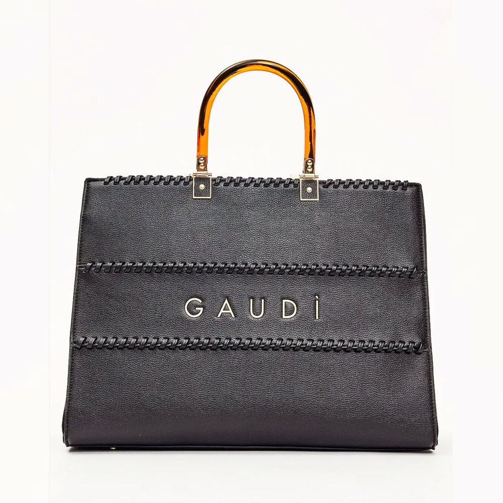 Gaudì Borsa Shopping in Similpelle Dettaglio Manico Colore Nero