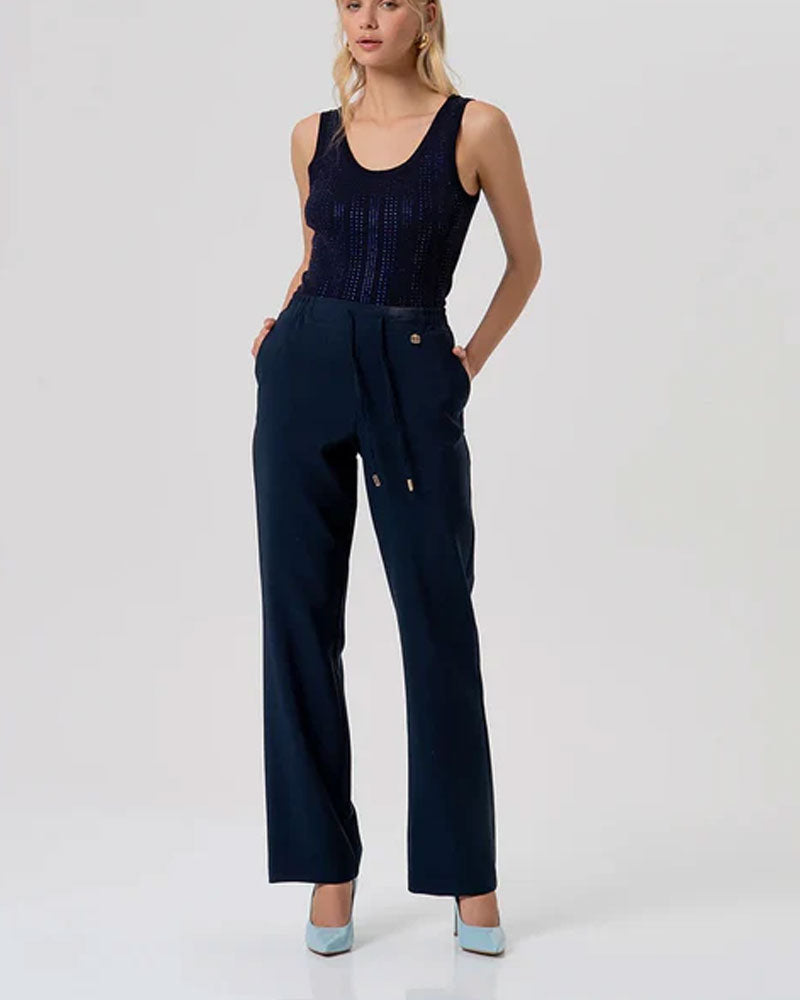 Fracomina Pantalone Regular con Coulisse in Vita Colore Blu