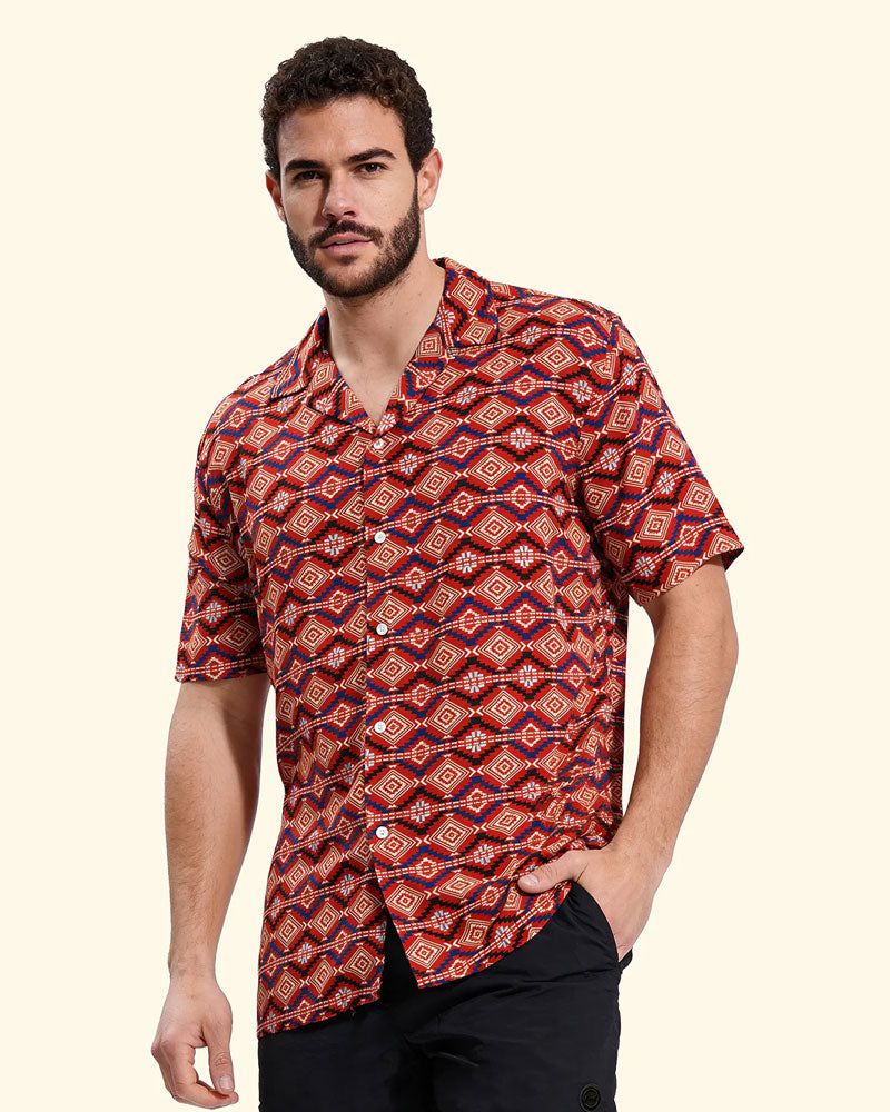 F**k Camicia con Fantasia Geometrica Colore Rosso