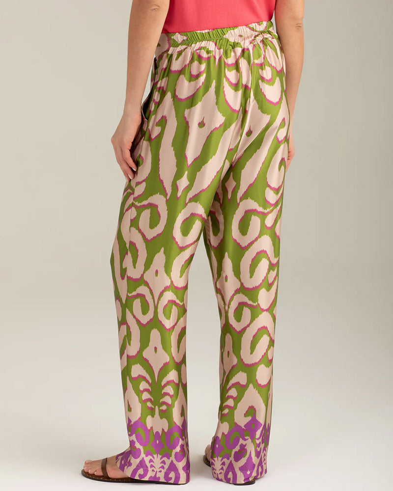 Fred Mello Pantalone in Raso Stampato Colore Sage