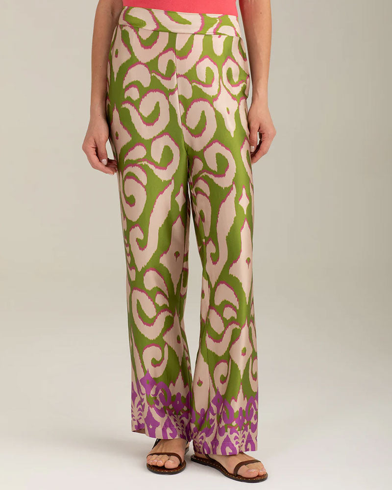 Fred Mello Pantalone in Raso Stampato Colore Sage