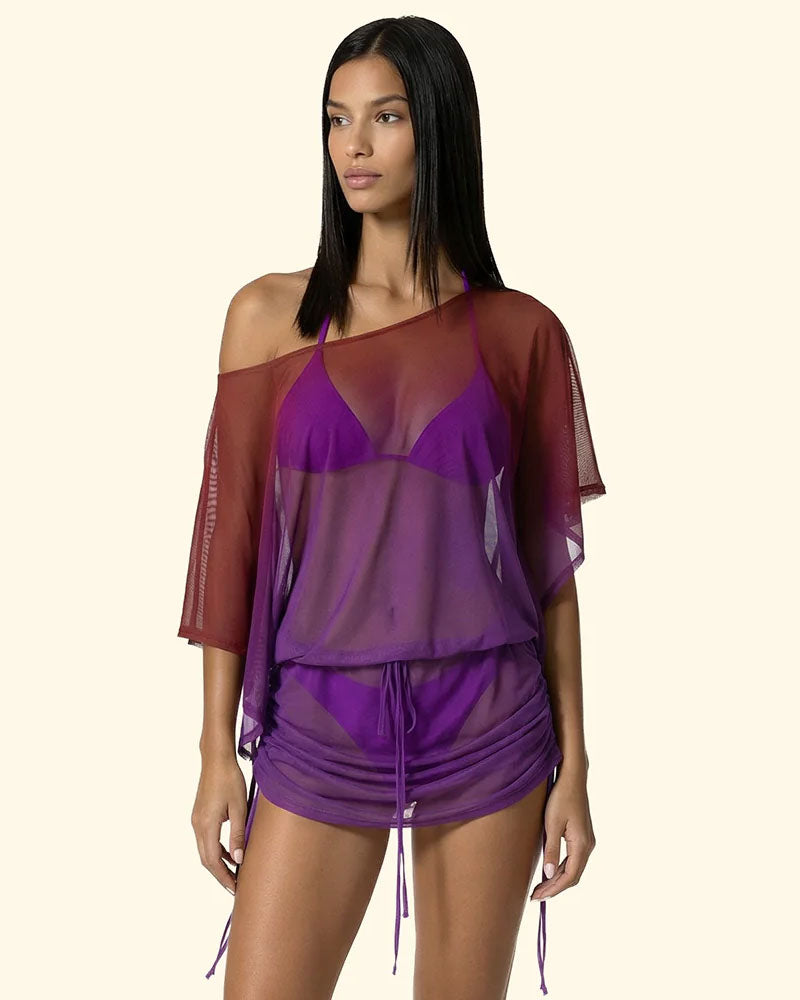 F**k Vestito Corto con Trasparenza Colore Viola