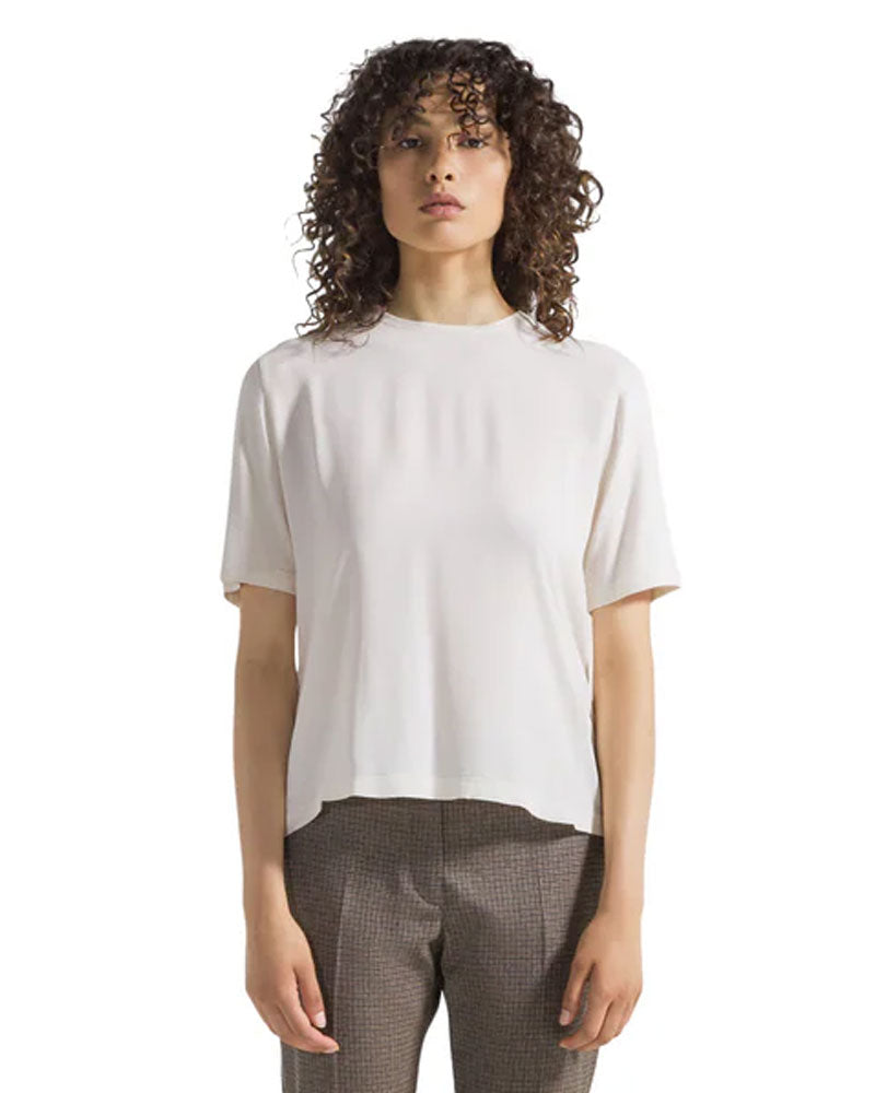 1970 T-Shirt Girocollo in Jersey e Misto Seta Colore Panna