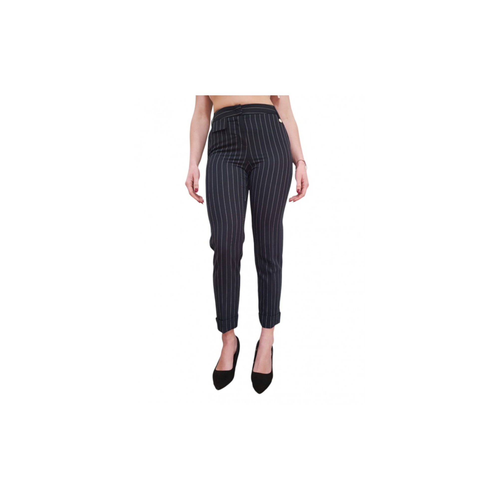 Fracomina Pantalone a Sigaretta in Tessuto Gessato Dark Blu