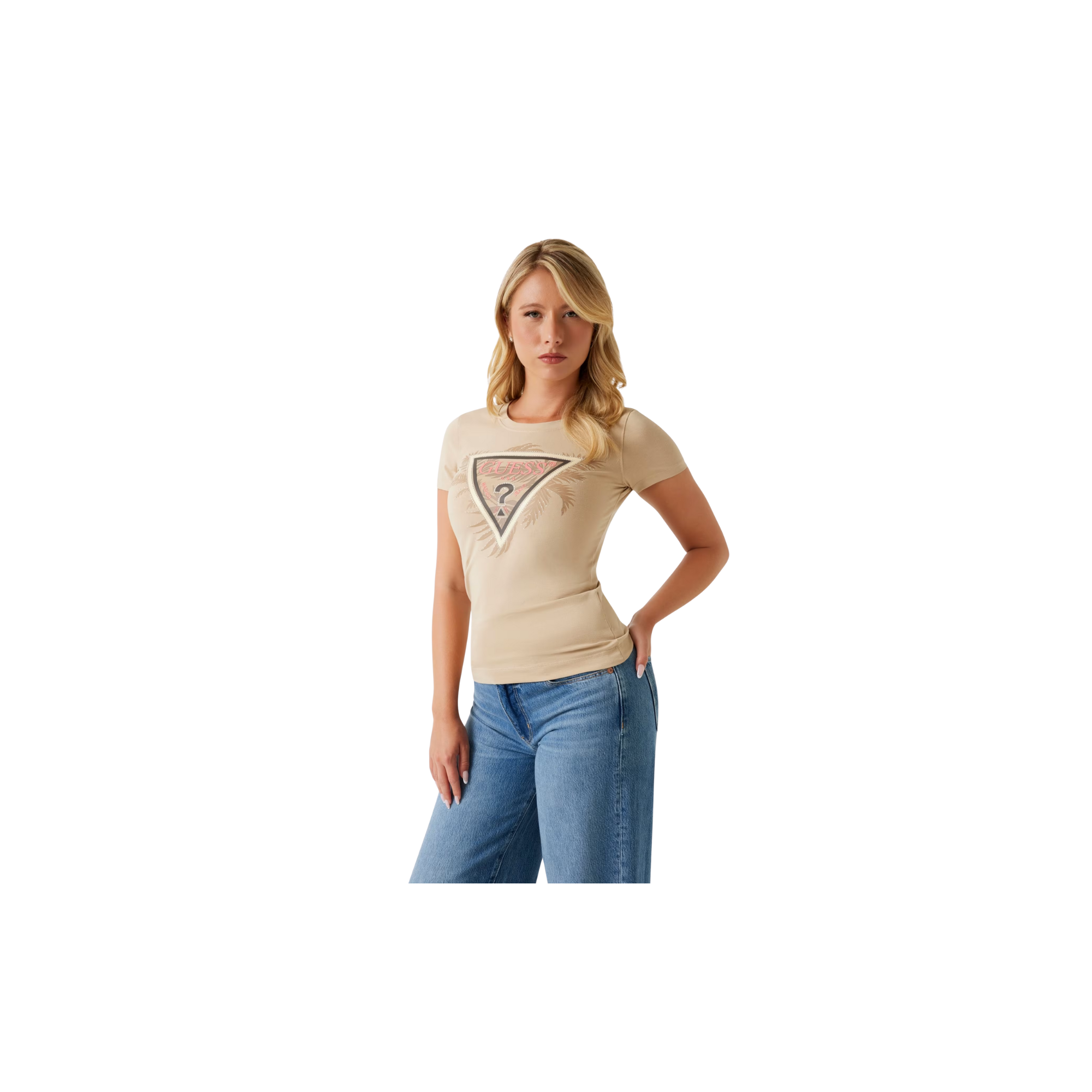 Guess T-shirt logo triangolo Beige