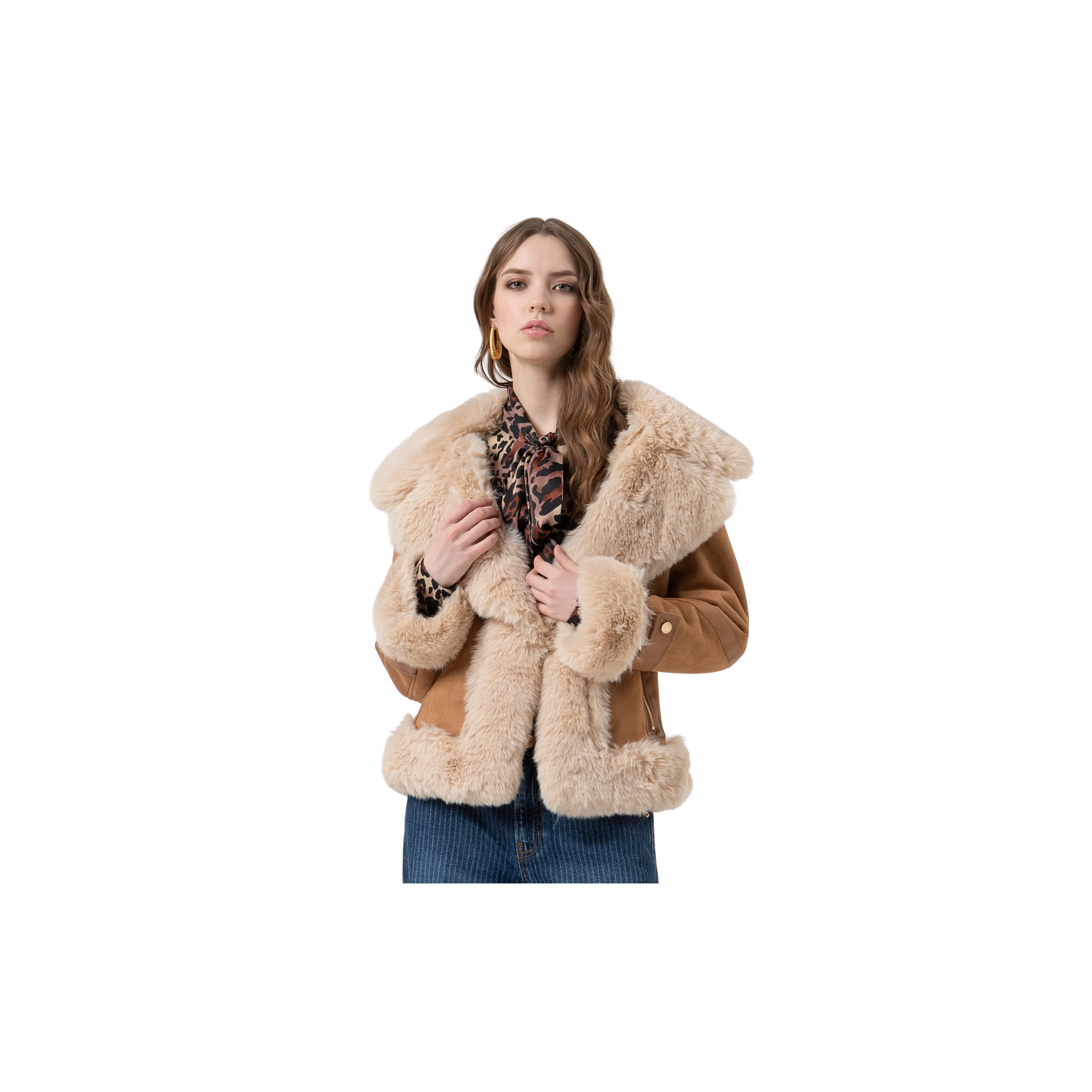 Giacca biker regular con apertura centrale Cuoio