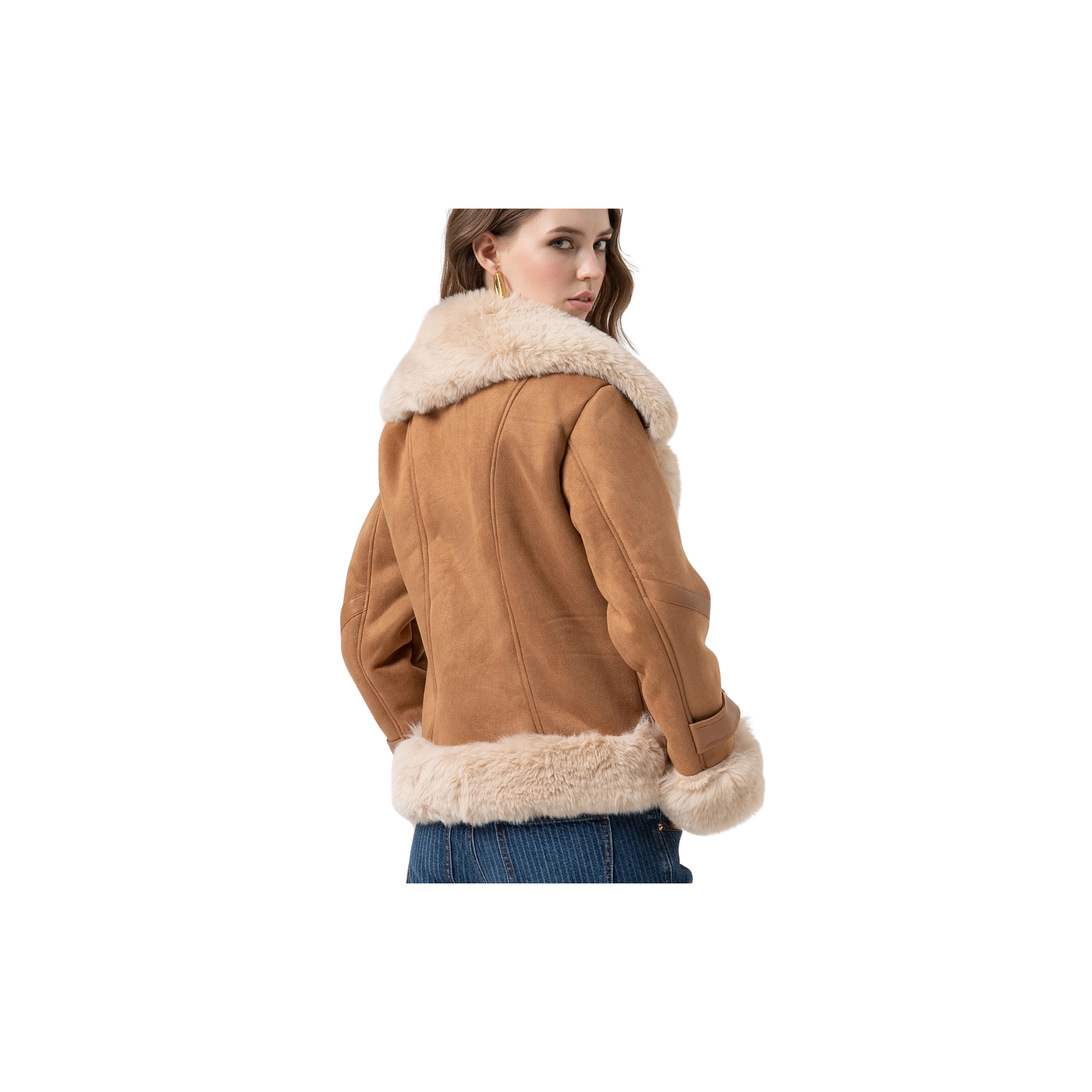 Giacca biker regular con apertura centrale Cuoio