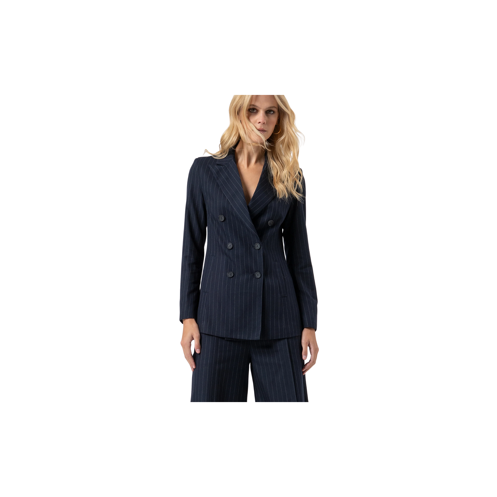 Fracomina Blazer regular lungo doppiopetto gessato Blu