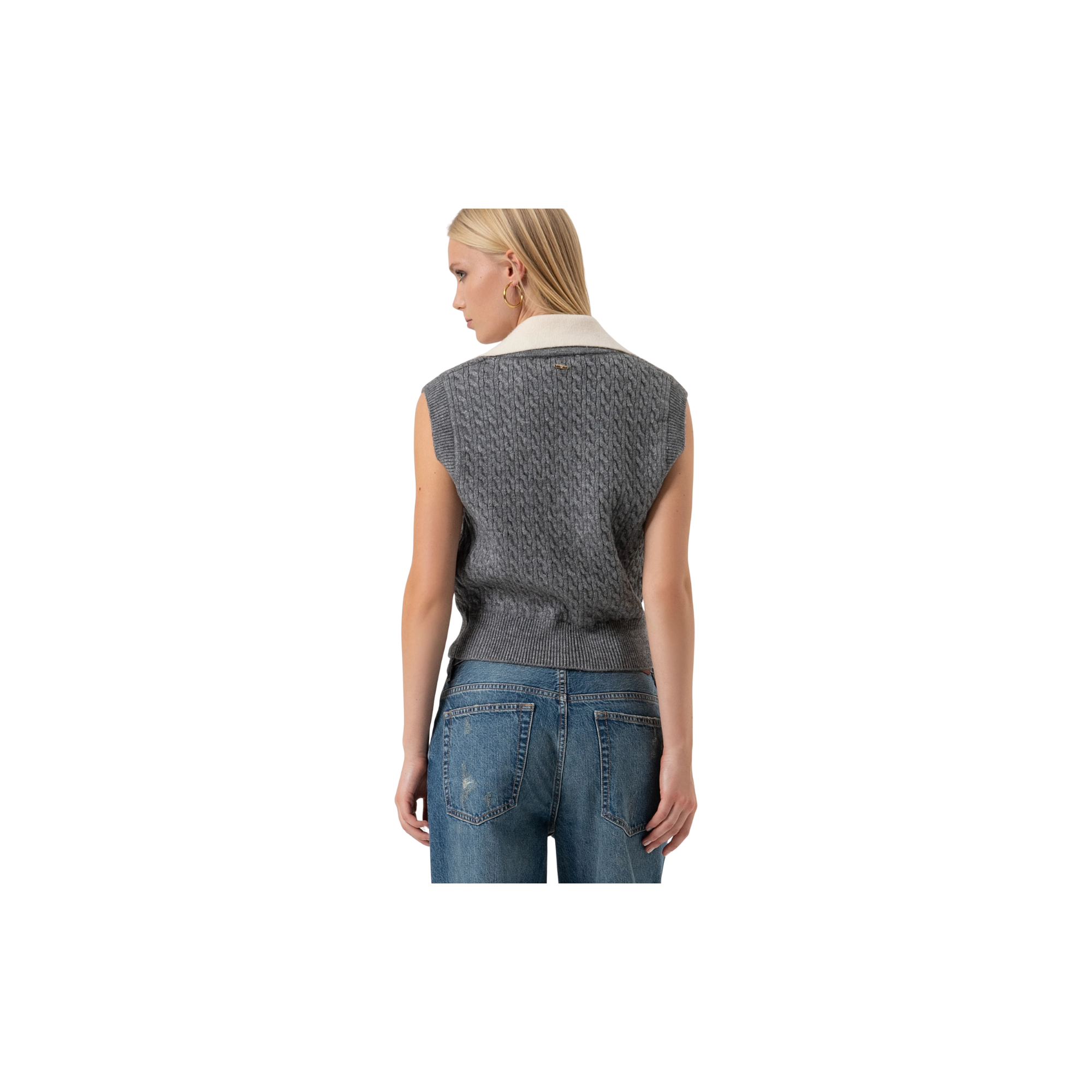 Fracomina Gilet regular in maglia con punto trecci Grigio\Bianco