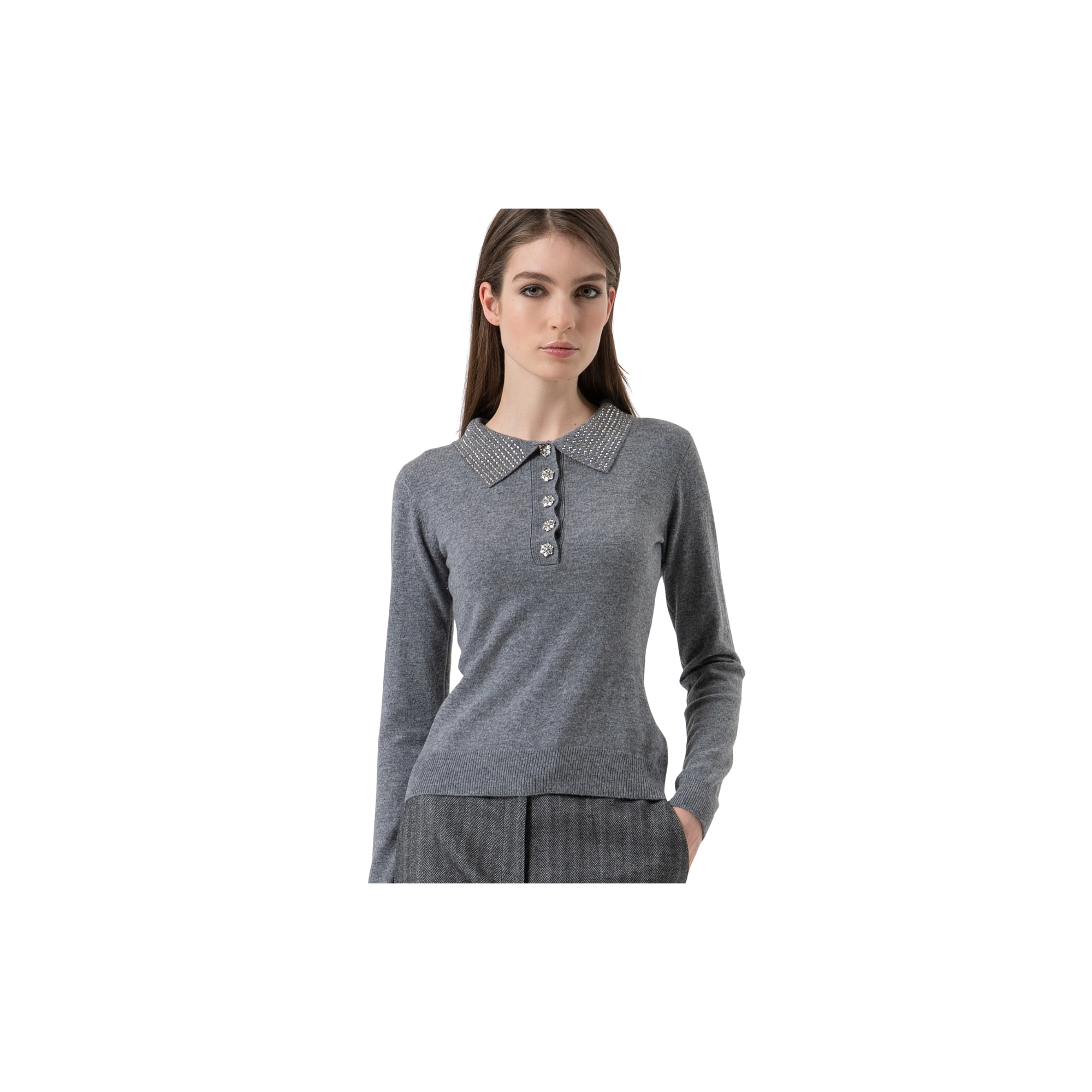 Fracomina Knitted polo regular fit made in wool an Grigio