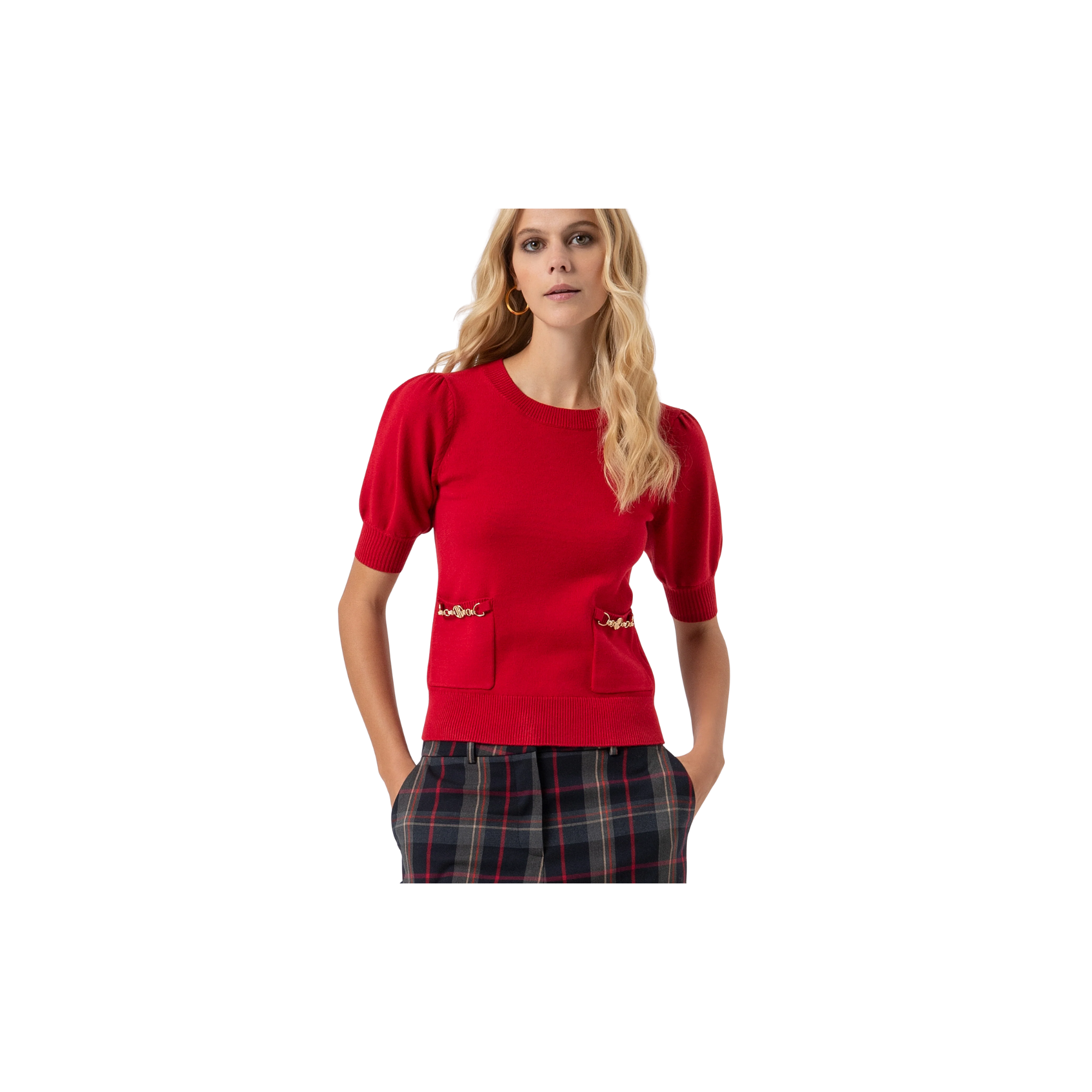 Fracomina Maglia slim con maniche corte a sbuffo Rosso