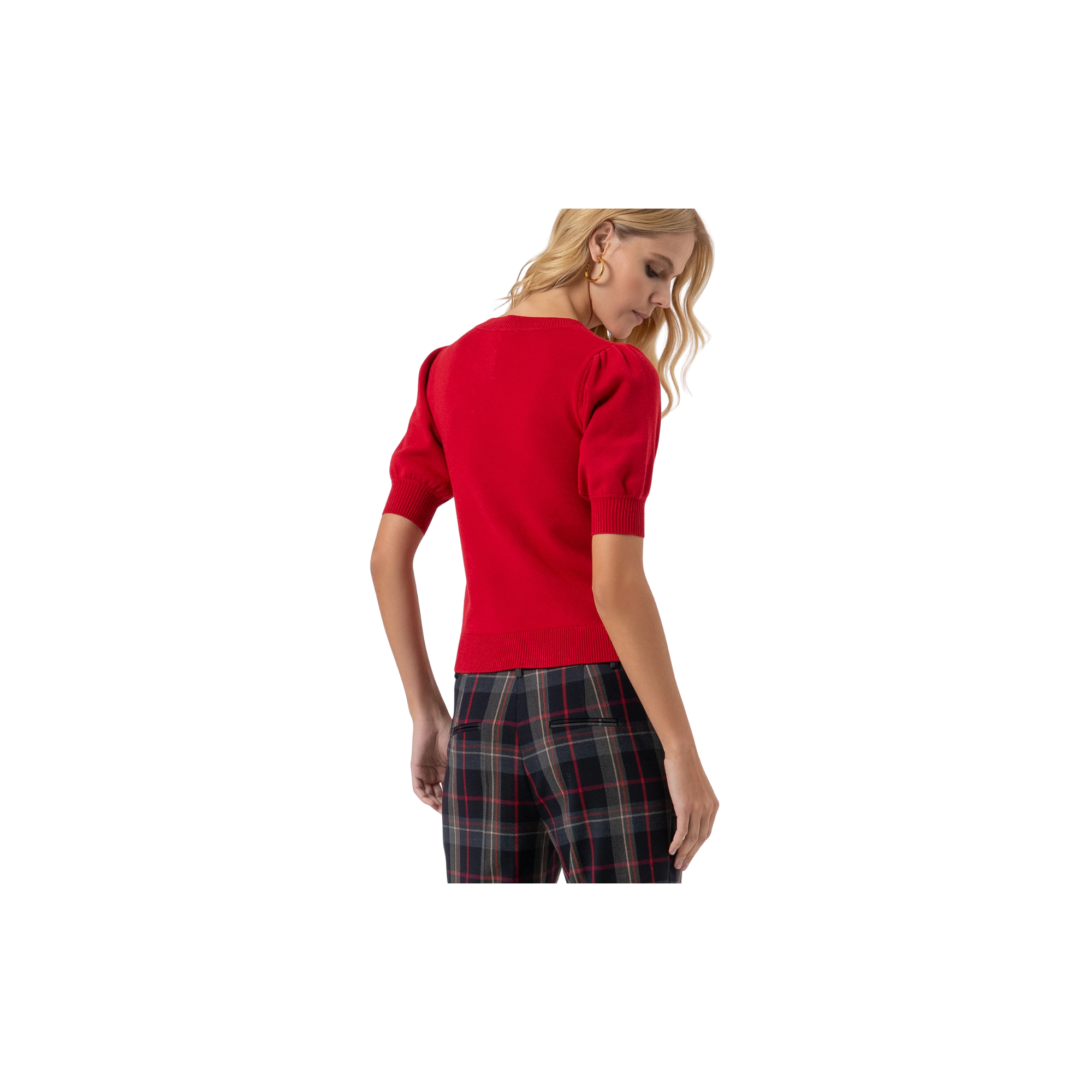 Fracomina Maglia slim con maniche corte a sbuffo Rosso