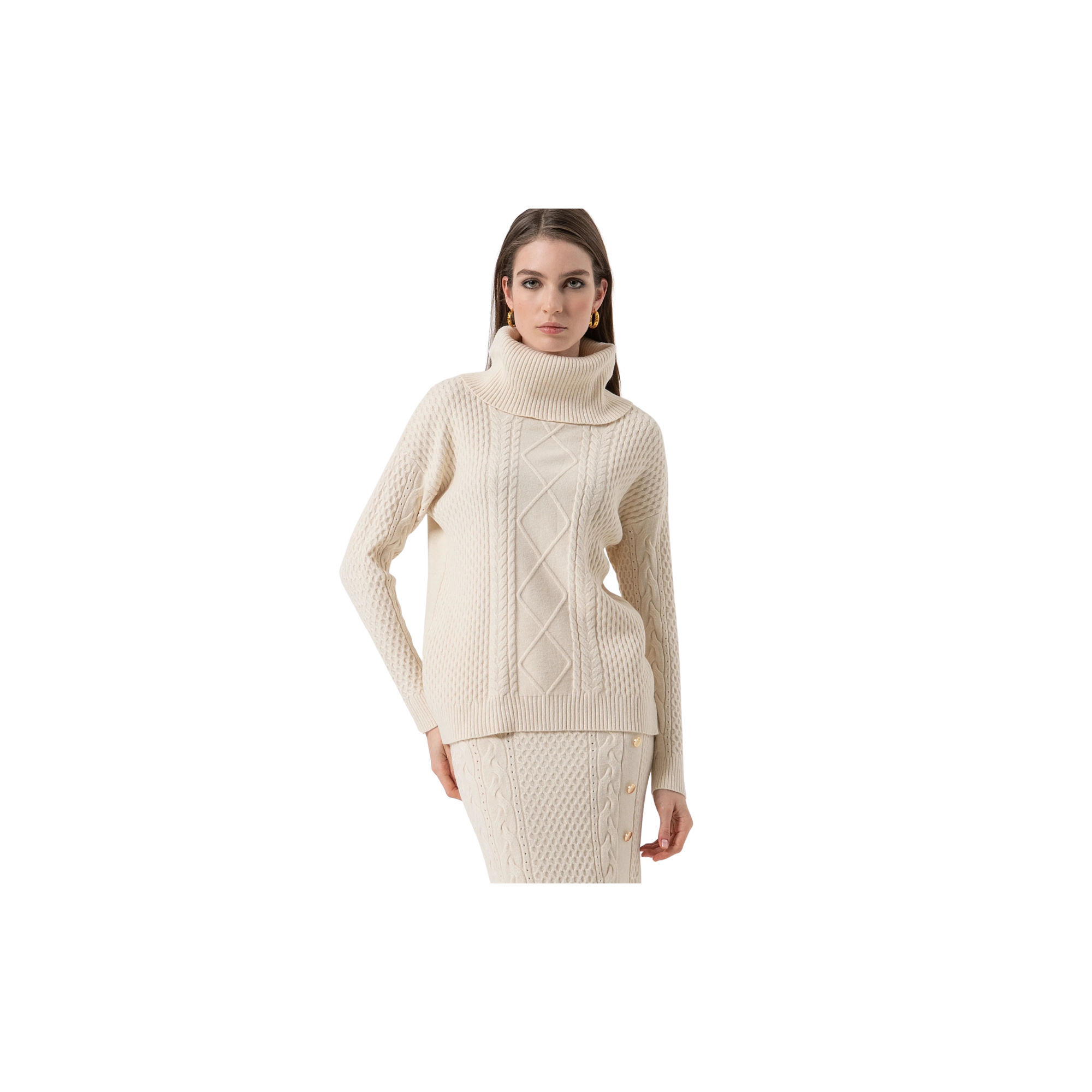 Fracomina Maglia loose fit con punto treccia Vaniglia