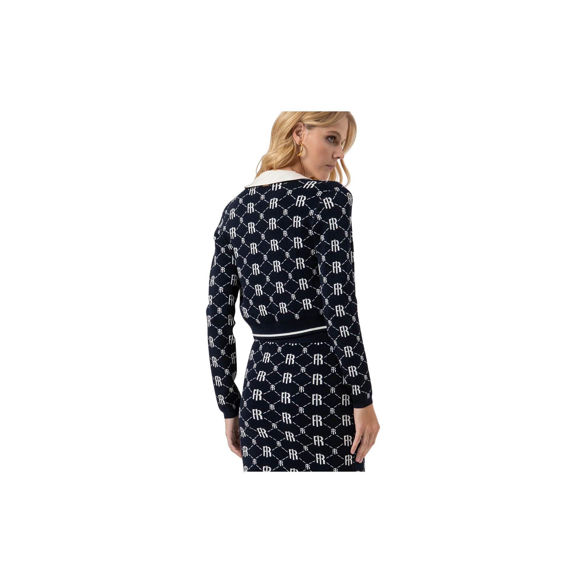Fracomina Cardigan regular in jacquard logo Nero\Bianco