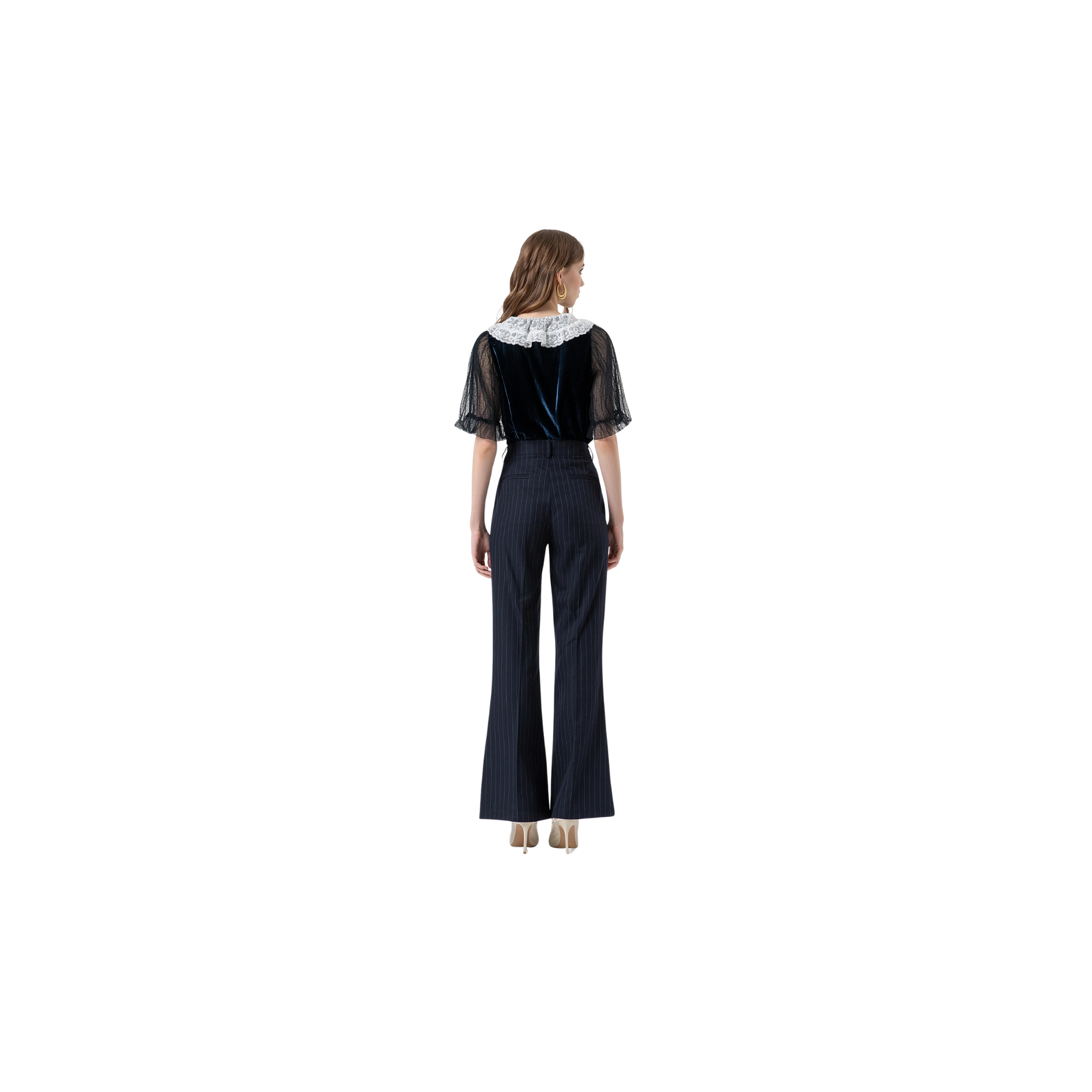 Fracomina Pantalone flare in fantasia gessata Blu navy