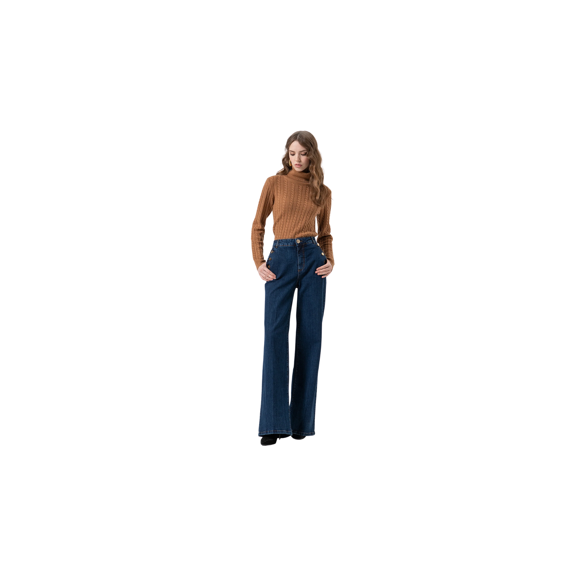 Fracomina Pantalone flare in denim con lavaggio sc Denim