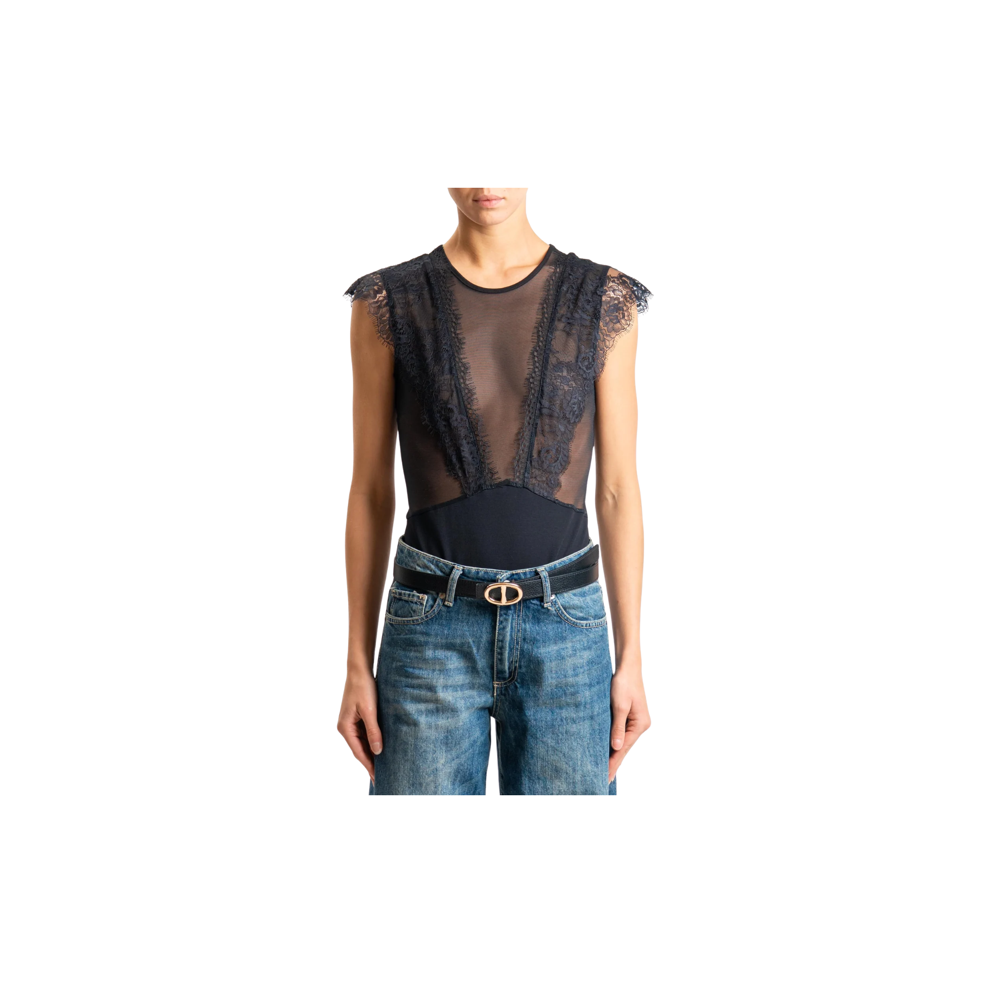 Imperial-Body doppio tessuto con pizzo  Nero
