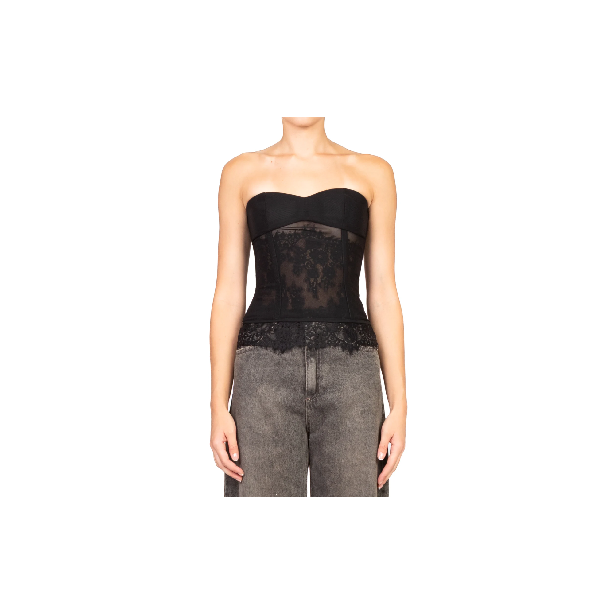 Imperial Top corpetto intarsi pizzo  Nero