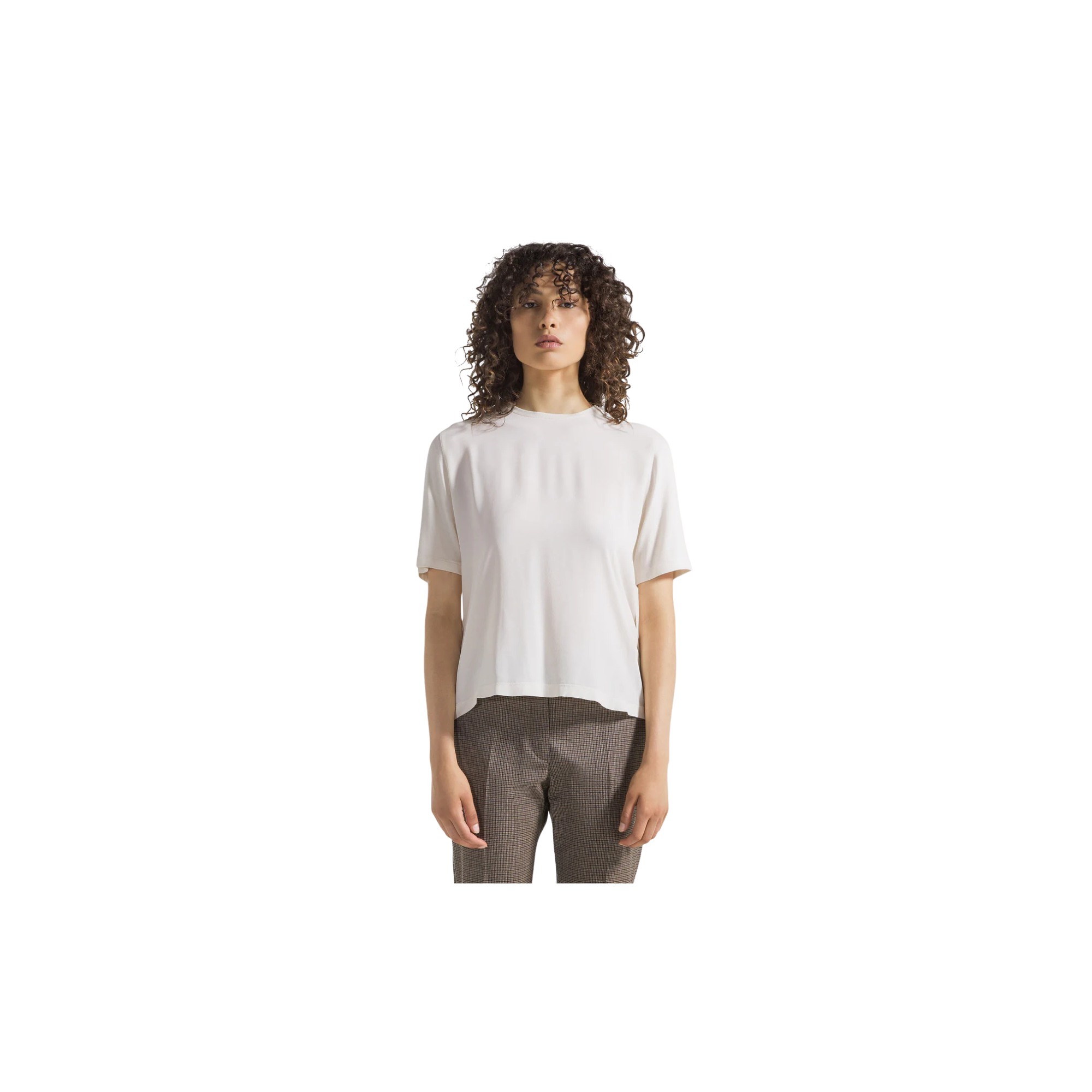 1970 T-shirt girocollo in jersey e misto seta Panna