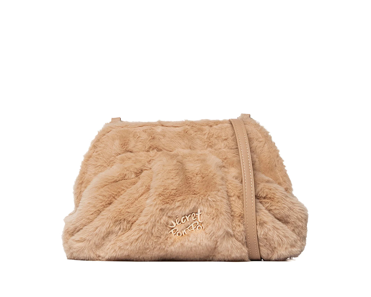 Secret Pon Pon Borsa Margaret Fur Clutch Medium Colore Cammello