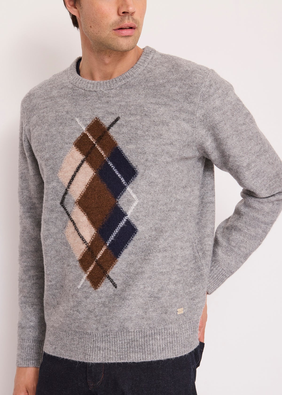 Gaudì Maglione Girocollo con Motivo Argyle Colore Grigio