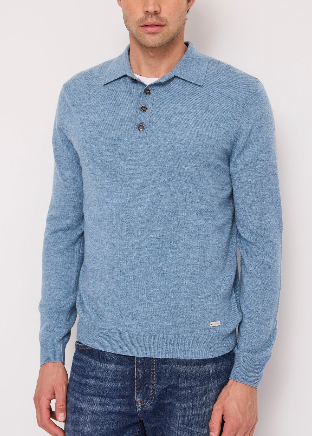 Gaudì Polo in Maglia a Maniche Lunghe Colore Azzurro