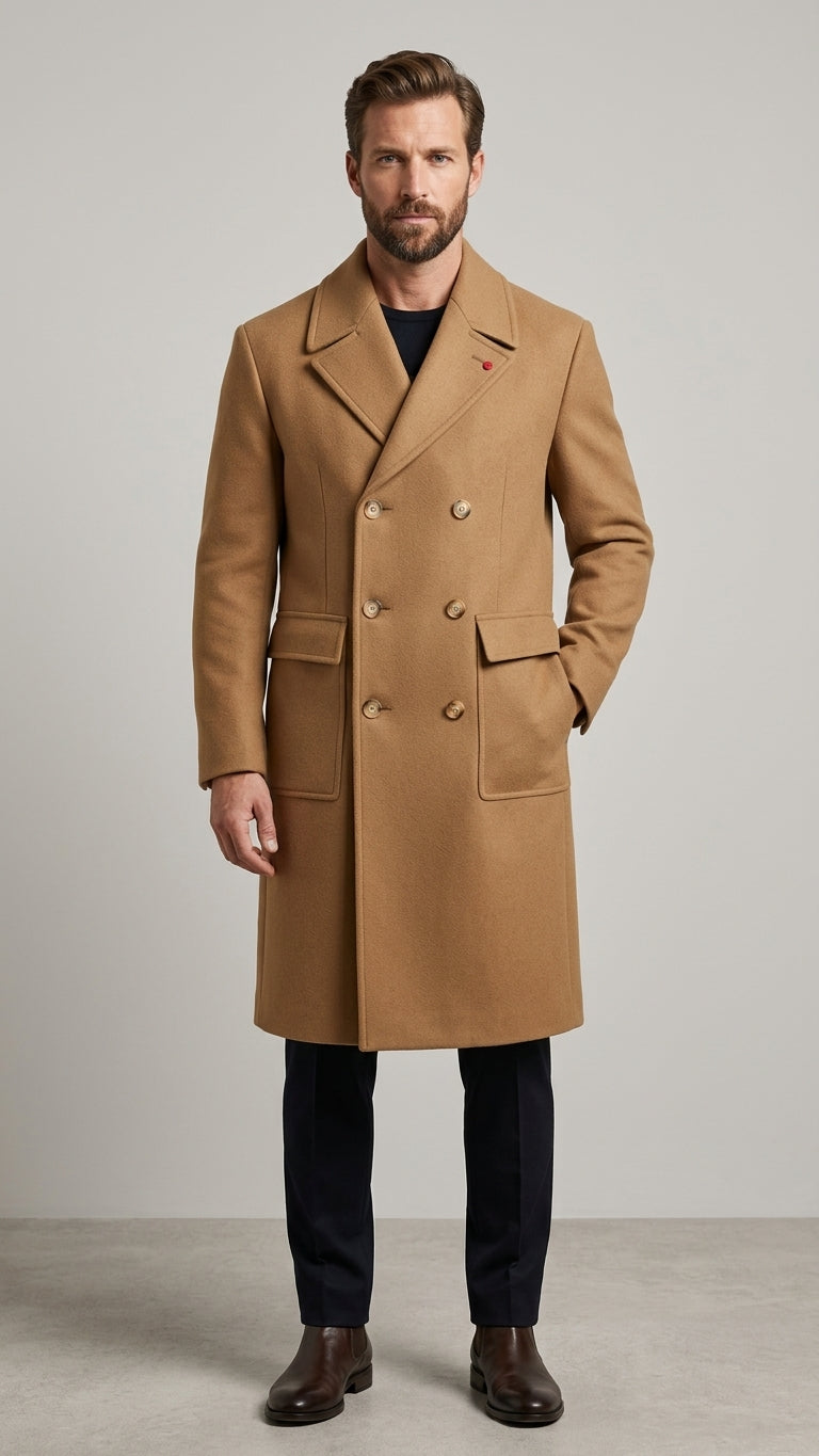 Bernese  Cappotto Uomo Doppiopetto con Revers Colore Cammello