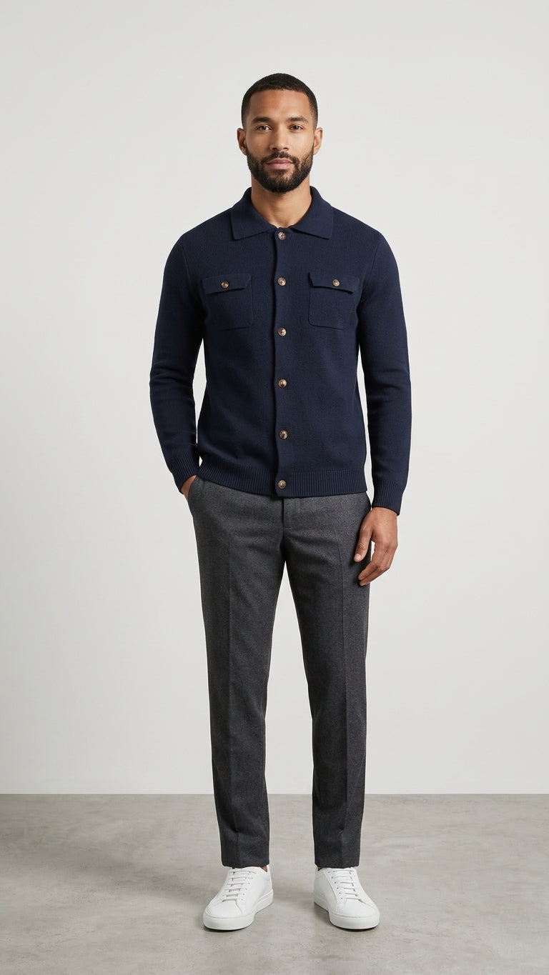 Bernese Cardigan Uomo in Maglia con Tasche Colore Blu