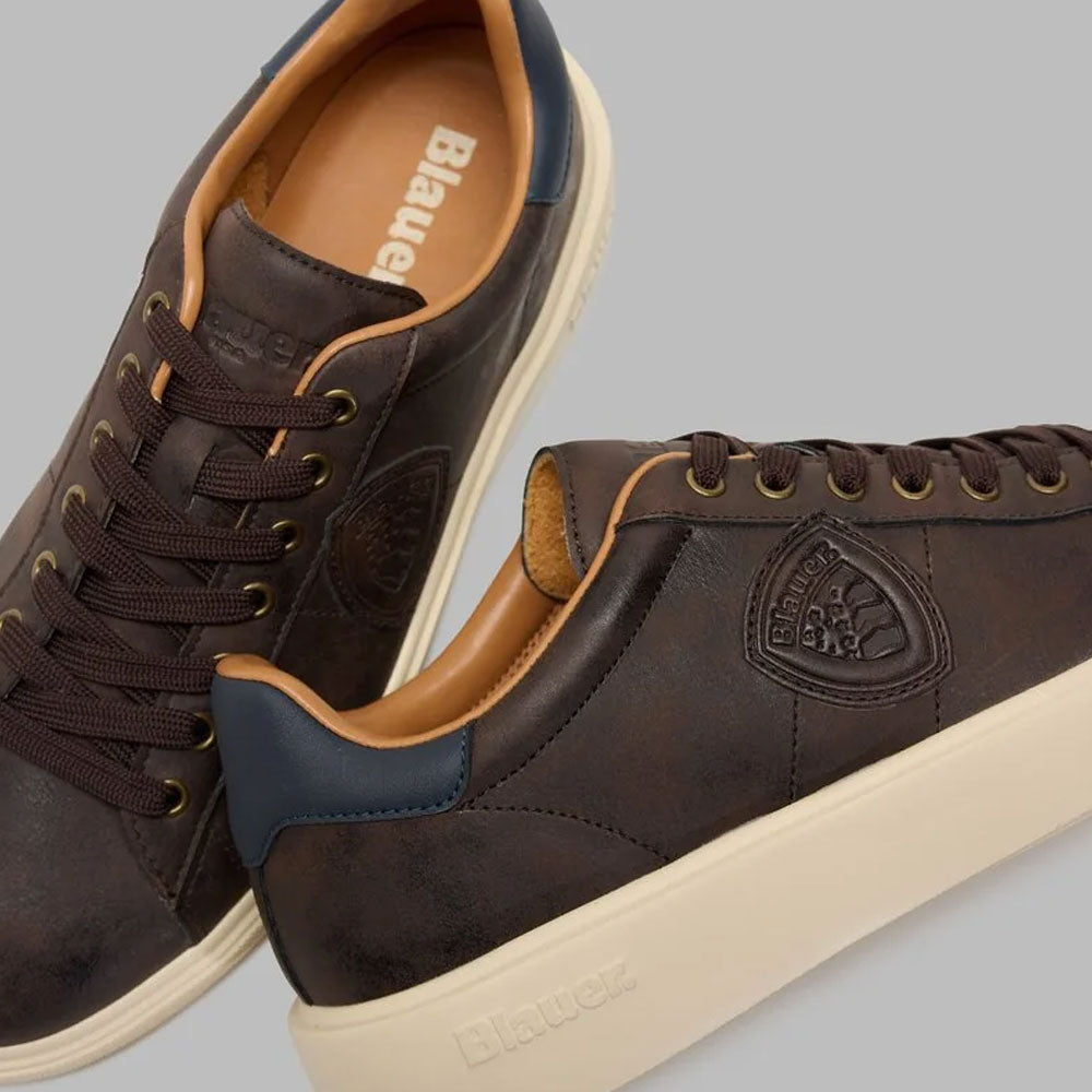 Blauer Sneakers con Logo da Uomo Colore Dark Brown-Navy 3
