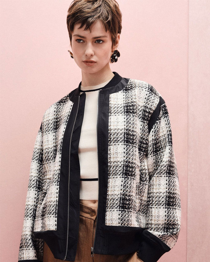 Imperial Bomber Oversize con Fantasia Check e Zip Frontale